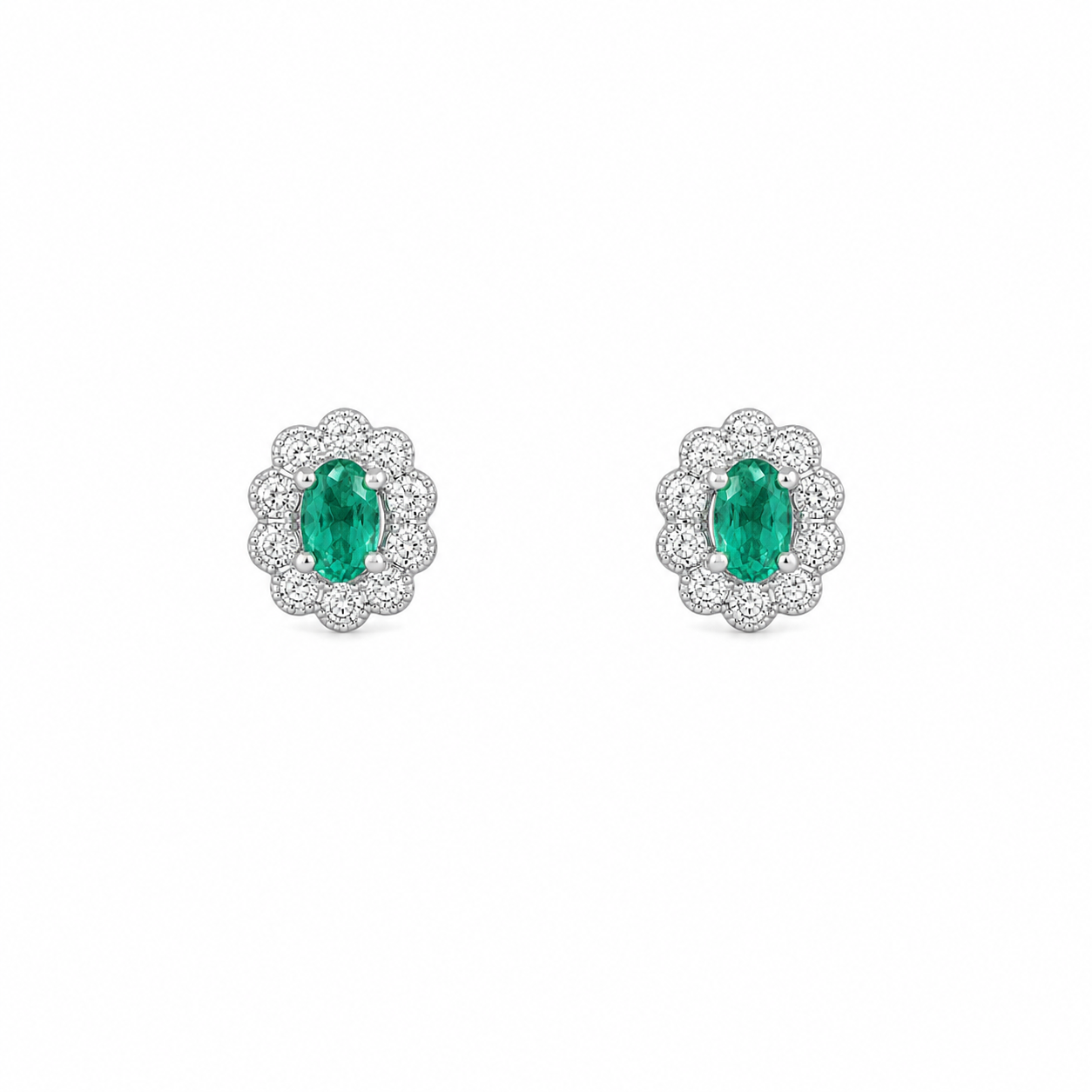 Fico Gioielli - Orecchini Fiore con Smeraldi e Diamanti in Oro Bianco 18 KT