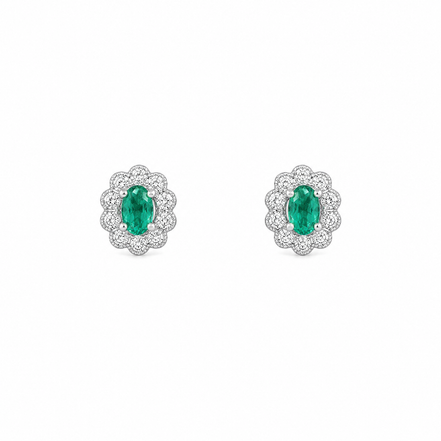 Fico Gioielli - Orecchini Fiore con Smeraldi e Diamanti in Oro Bianco 18 KT