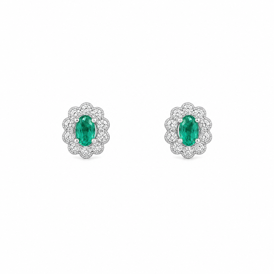 Fico Gioielli - Orecchini Fiore con Smeraldi e Diamanti in Oro Bianco 18 KT