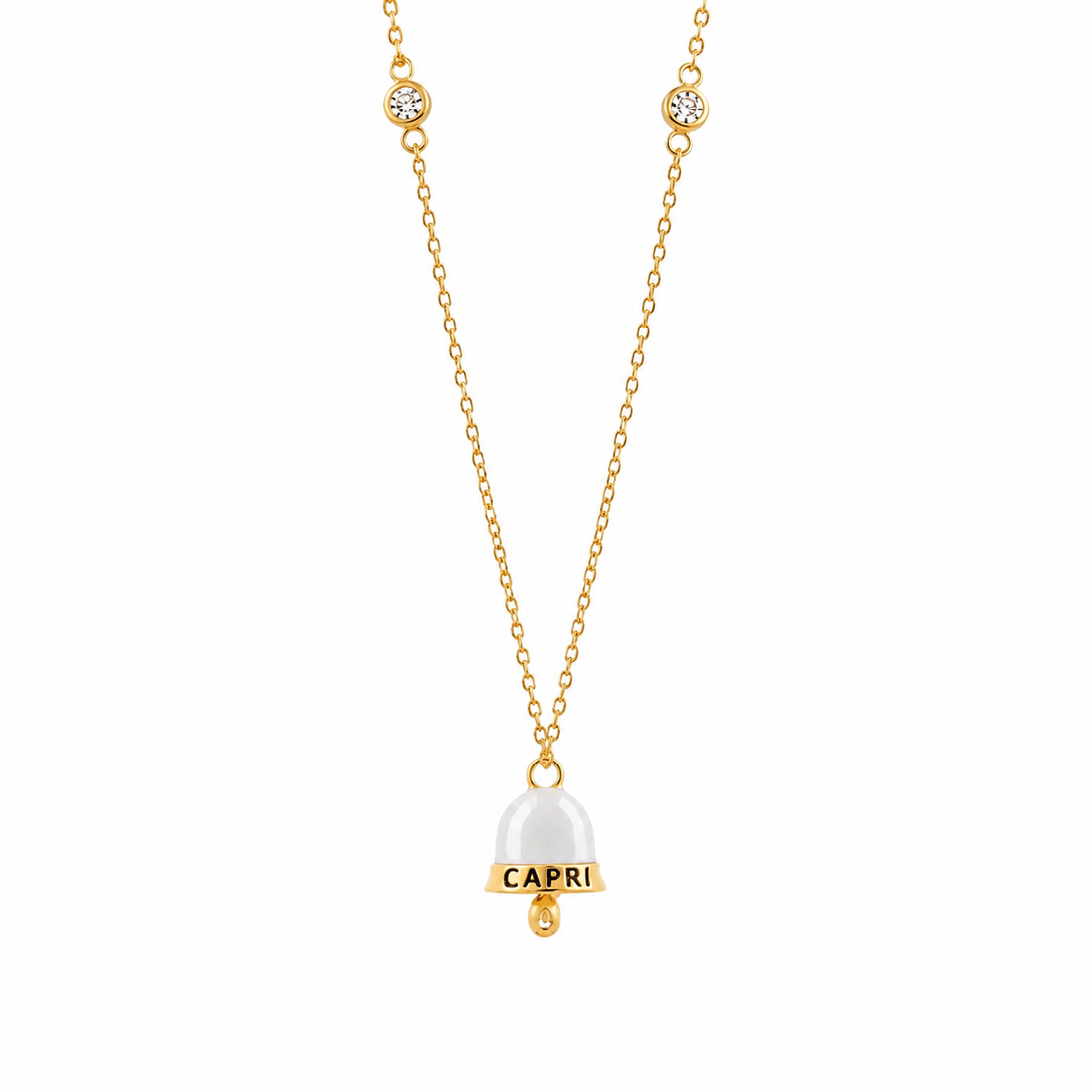 BYSIMON - Collana in Argento 925 con campanella bianca con scritta Capri