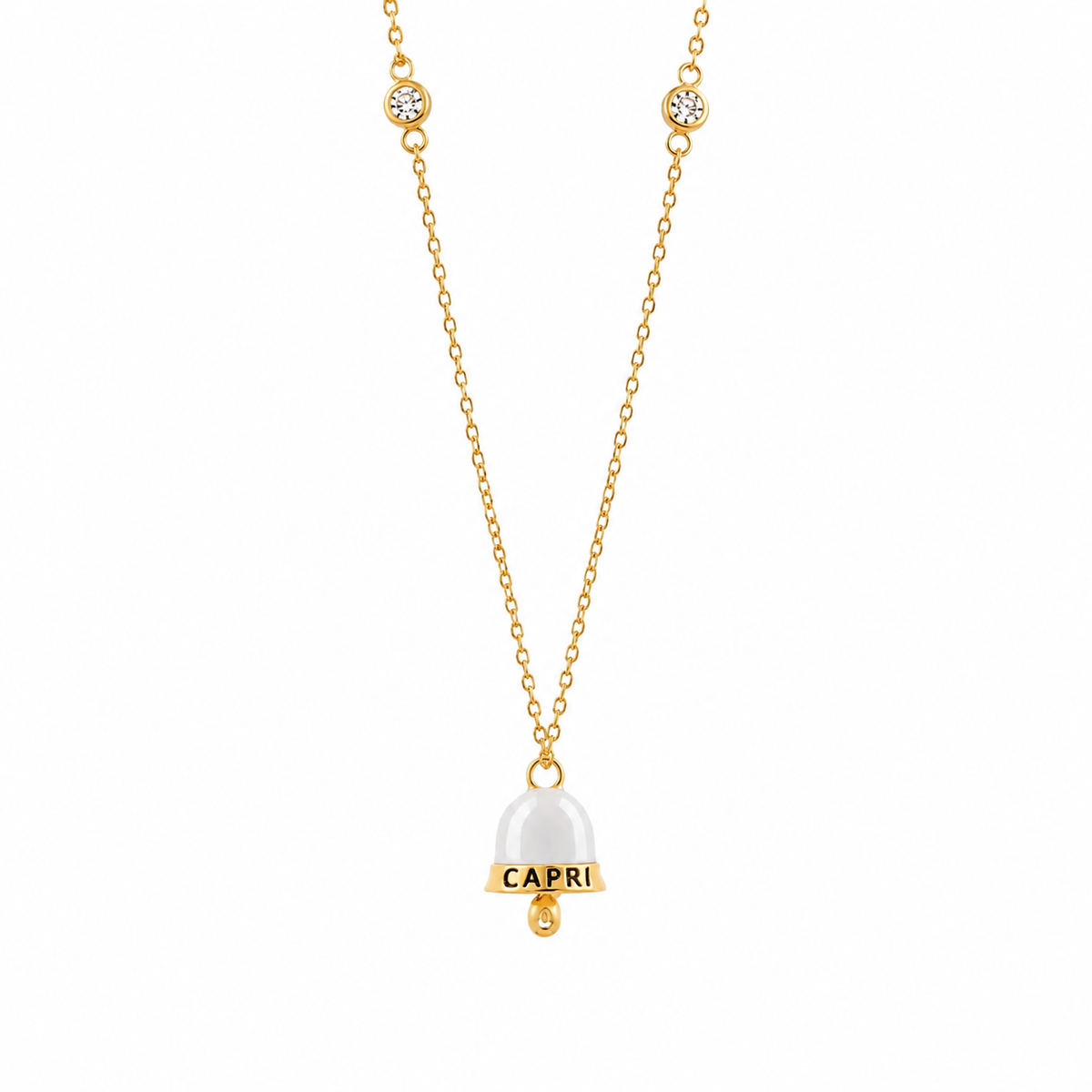 BYSIMON - Collana in Argento 925 con campanella bianca con scritta Capri
