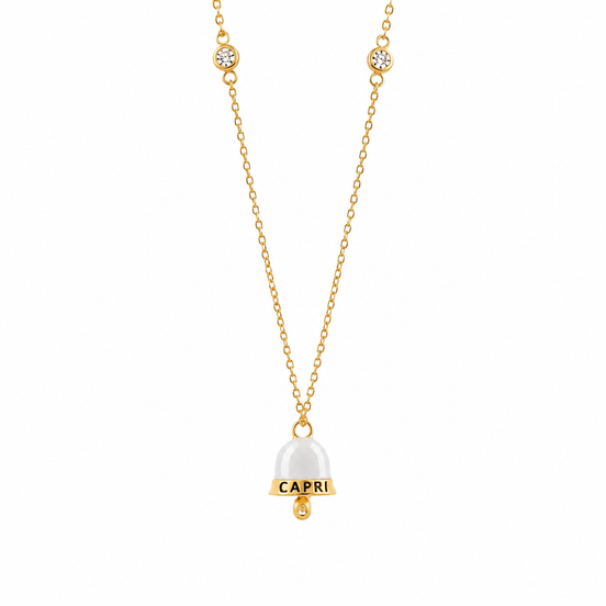 BYSIMON - Collana in Argento 925 con campanella bianca con scritta Capri