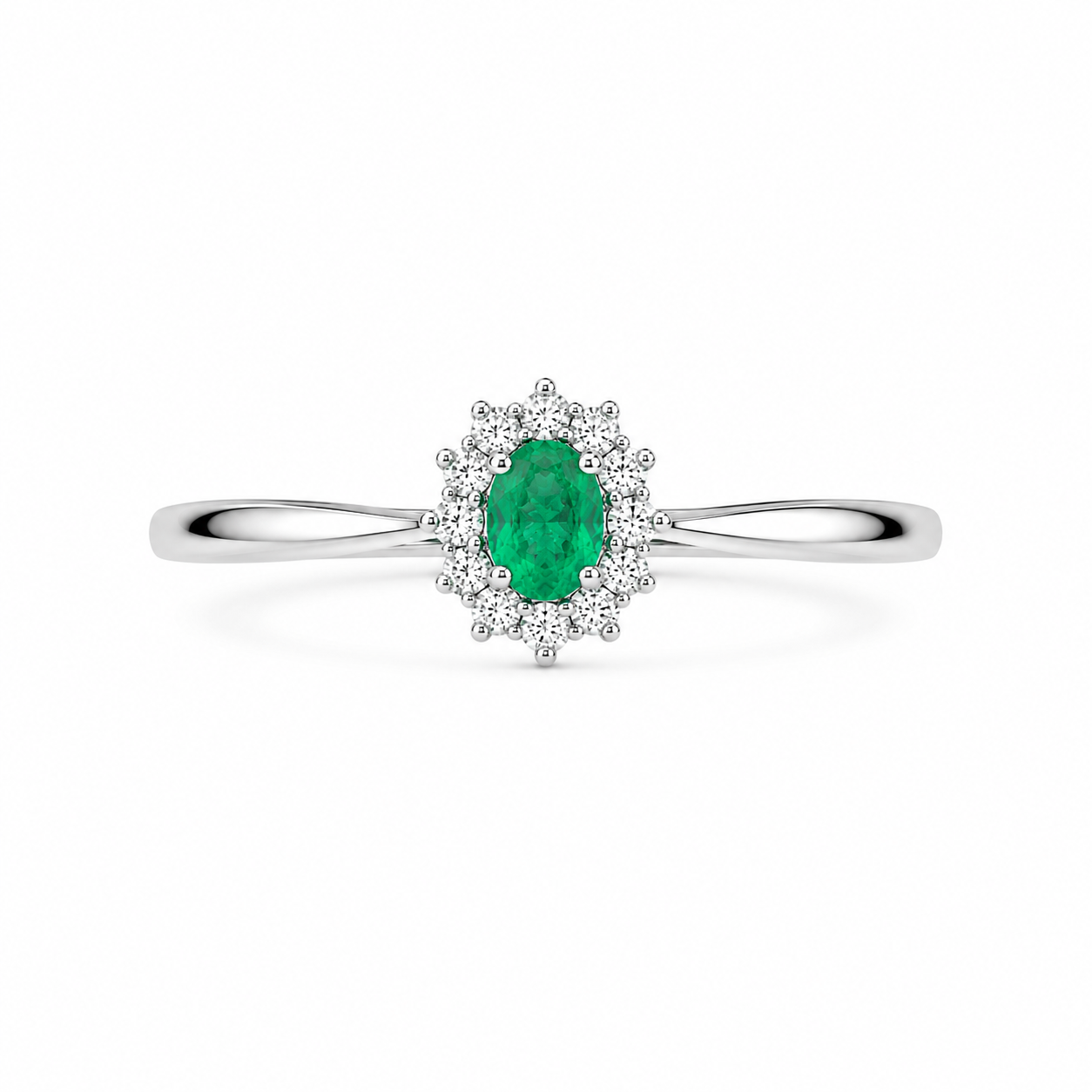 Fico Gioielli - Anello Halo in Oro Bianco 18 KT con Smeraldo Naturale e Diamanti&nbsp;