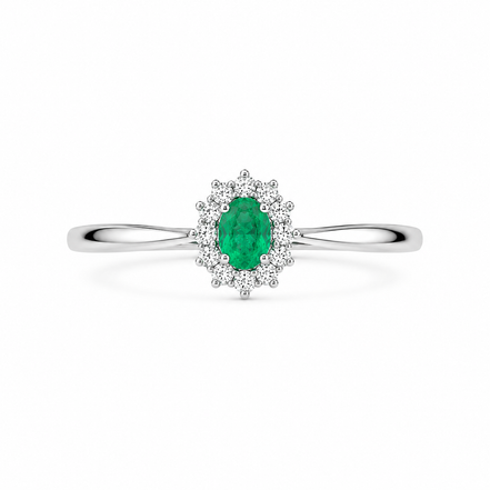 Fico Gioielli - Anello Halo in Oro Bianco 18 KT con Smeraldo Naturale e Diamanti&nbsp;