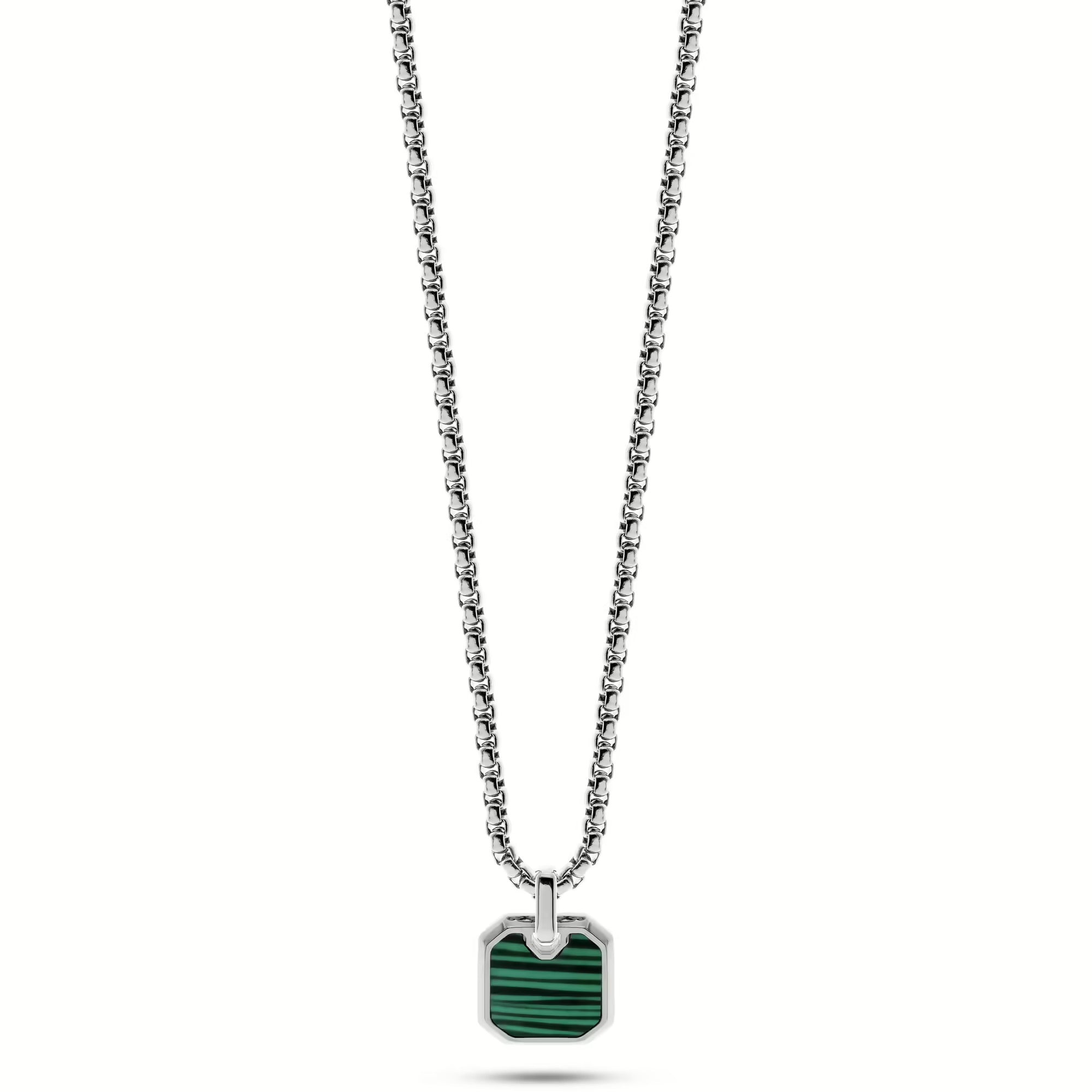 LIU JO - Collana Uomo Acciaio Targhetta Pietra Malachite Verde MLJ413