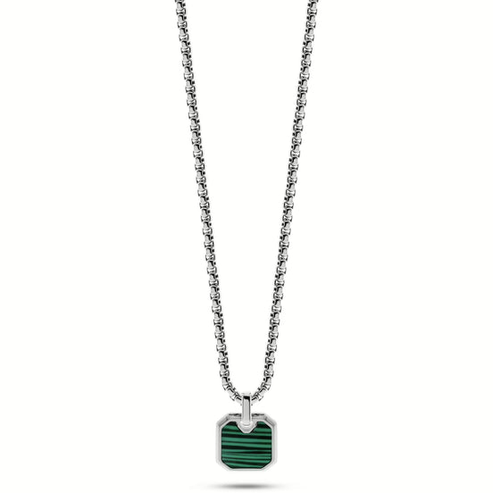 LIU JO - Collana Uomo Acciaio Targhetta Pietra Malachite Verde MLJ413