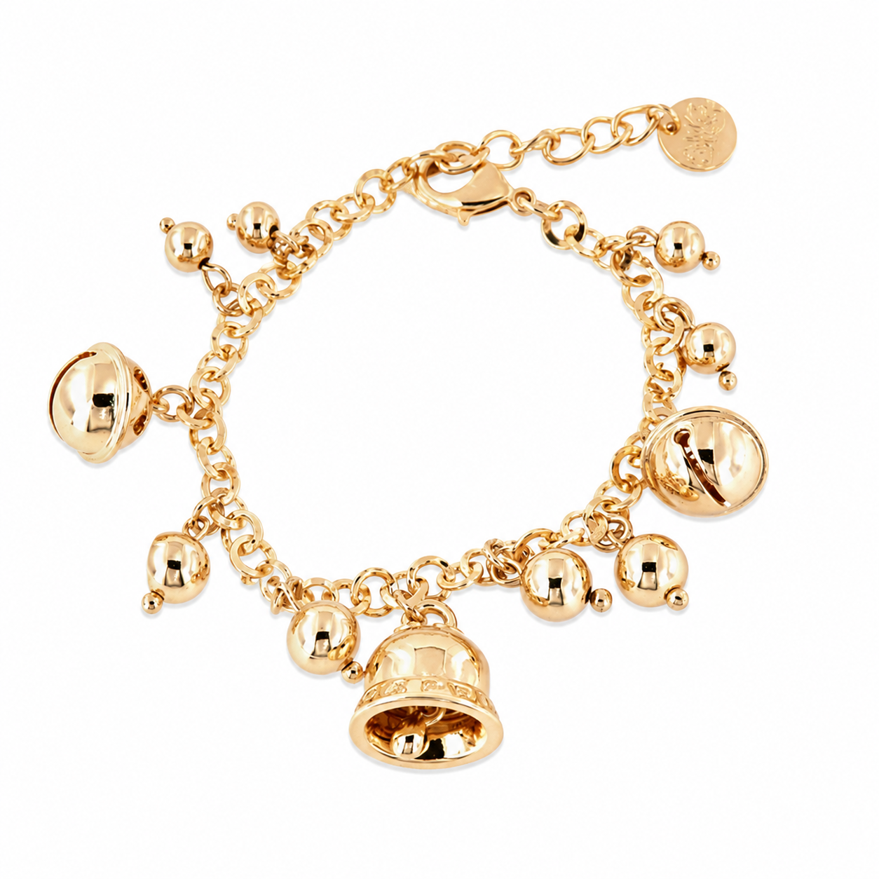 Amo Capri - Bracciale in Metallo multiciondoli con sonagli, campana caprese e sferette lisce