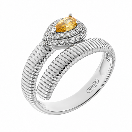 BYSIMON - Anello in Argento 925 a forma di goccia con zircone centrale champagne