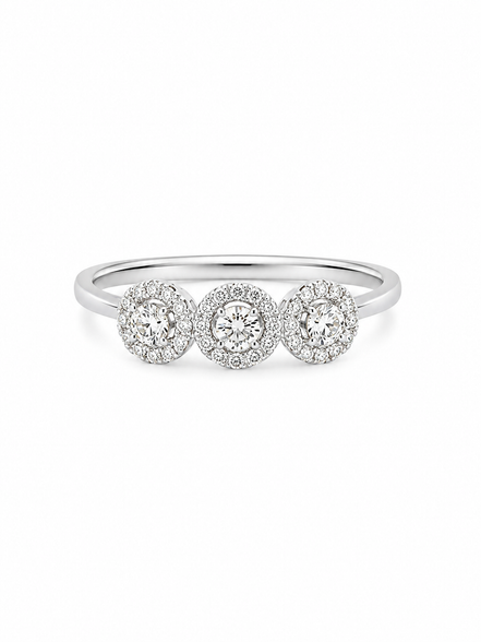Fico Gioielli - Anello Trilogy Halo – Oro Bianco 18 KT con Diamanti Naturali