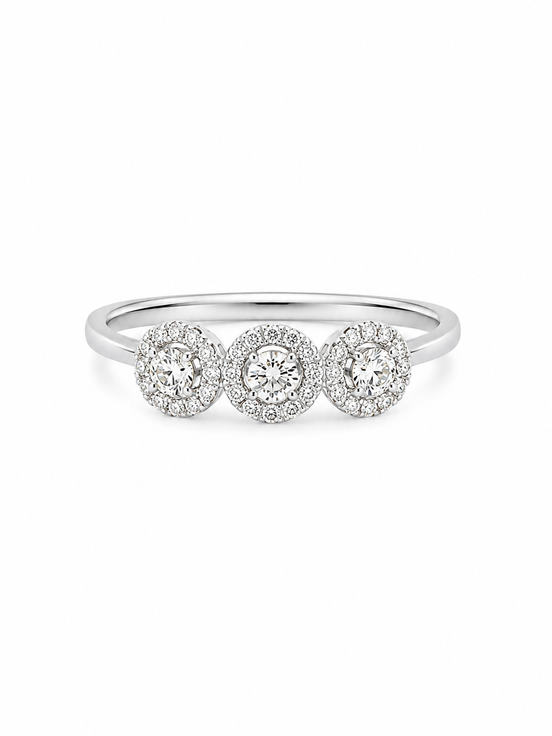 Fico Gioielli - Anello Trilogy Halo – Oro Bianco 18 KT con Diamanti Naturali