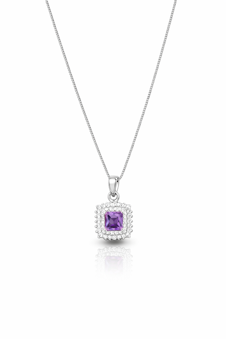 fico gioielli - Collana con Pendente Quadrato con Pietra Viola in Argento 925