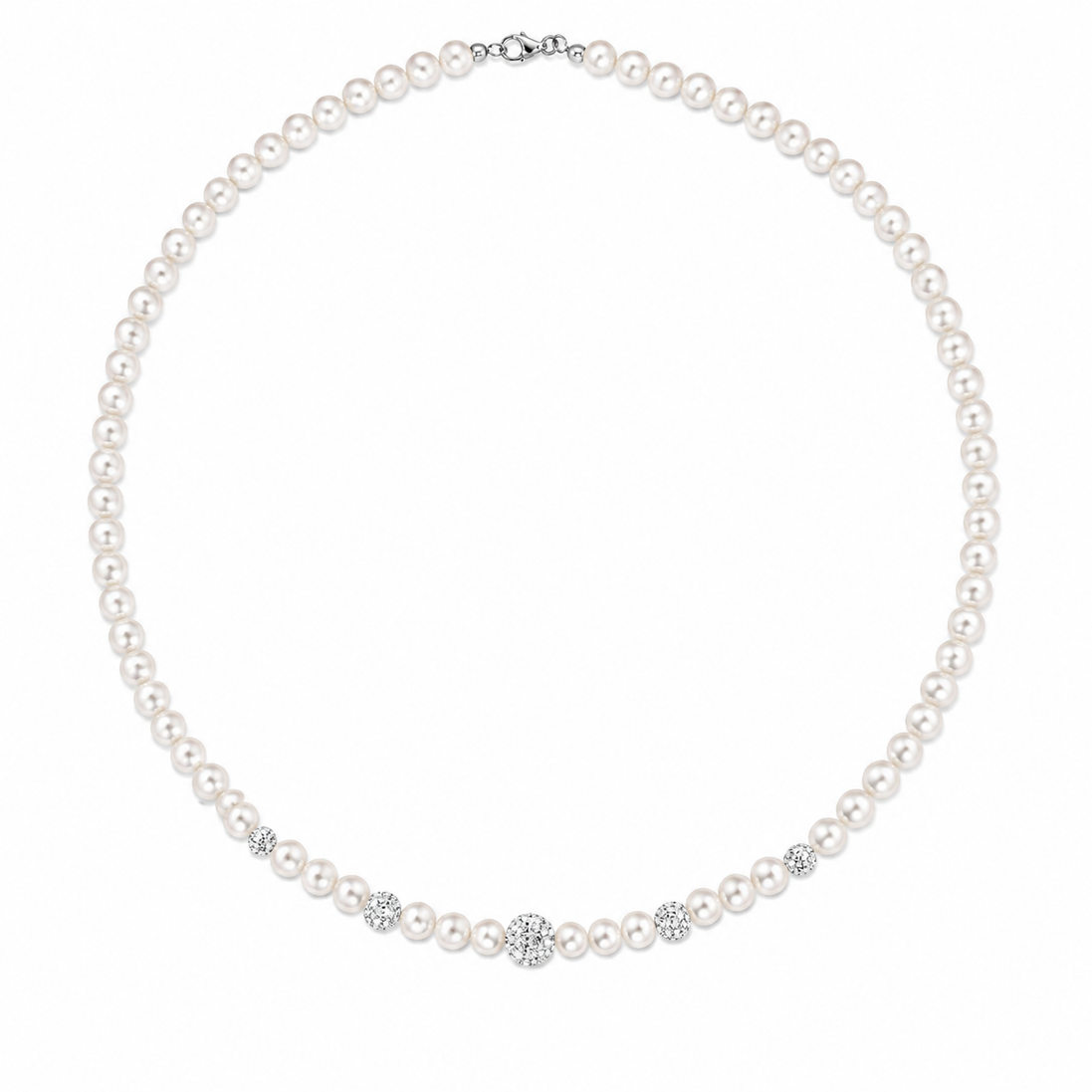 Kioto - Collana Donna Con Perle E Sfere Zirconate Con Oro Bianco 18 Kt