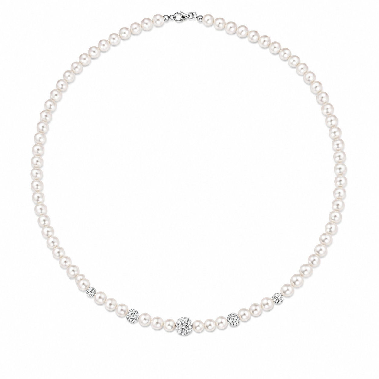 Kioto - Collana Donna Con Perle E Sfere Zirconate Con Oro Bianco 18 Kt