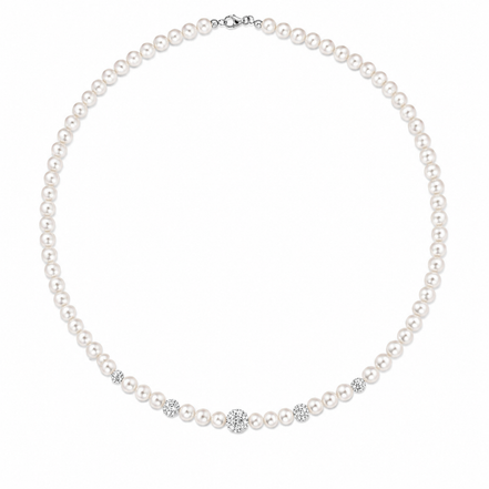 Kioto - Collana Donna Con Perle E Sfere Zirconate Con Oro Bianco 18 Kt