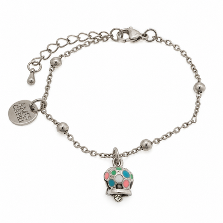 Amo Capri - Bracciale in Acciaio con campanella con smalti multicolore e punto luce