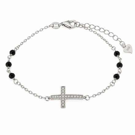 Bysimon - Bracciale in Argento 925 croce con perle nere