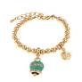 Bracciale in Metallo maglia a sfere con campanella verde acqua con scritta Capri SKU: 3571902