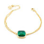 XB1009DE Bracciale placcato oro giallo con doppia catena e cristallo grande verde tormalina