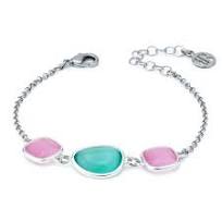 Bracciale rodiato con cristalli rosa baby e un centrale acquamarina XB1015A