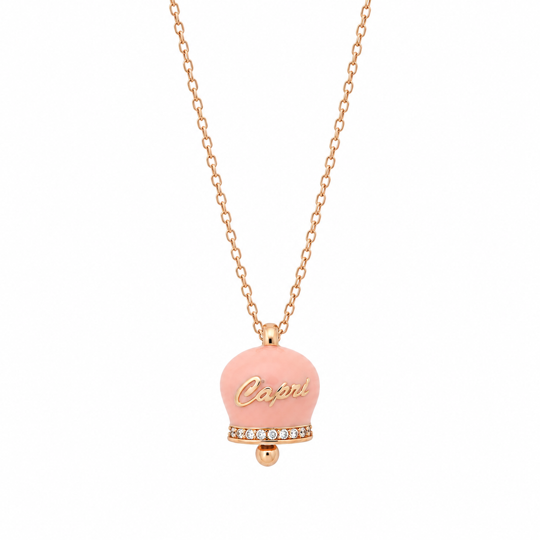 BYSIMON - Collana in Argento 925 con campanella rosa Capri e zirconi