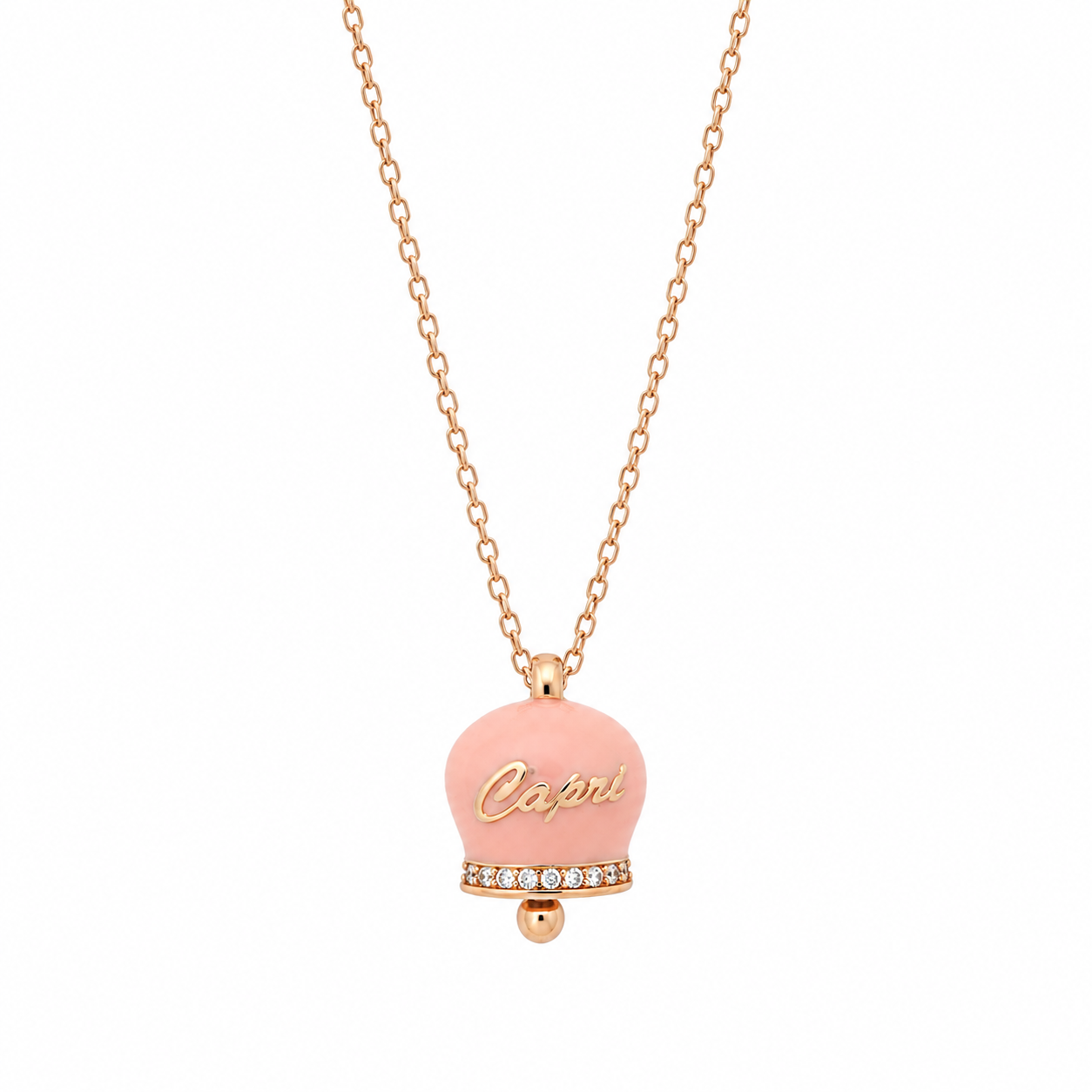 BYSIMON - Collana in Argento 925 con campanella rosa Capri e zirconi
