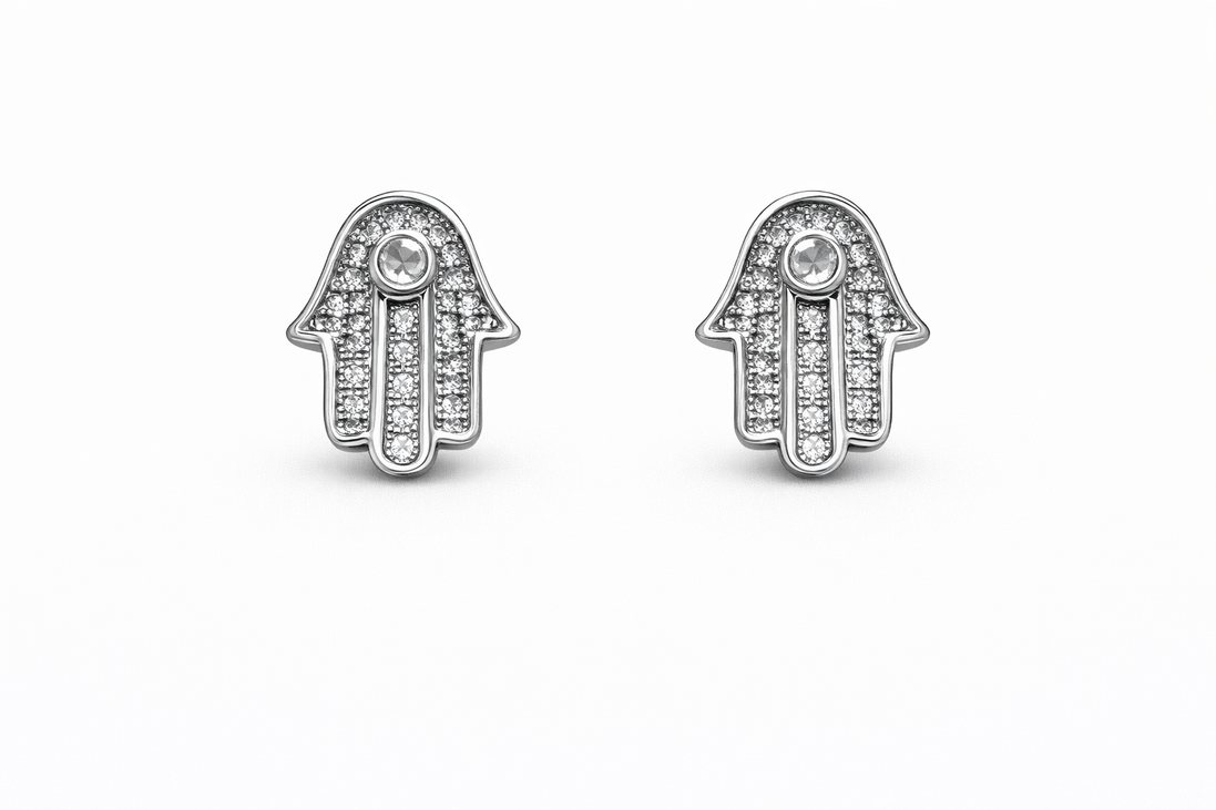 fico gioielli - Orecchini Mano di Fatima in Argento 925 con Zirconi
