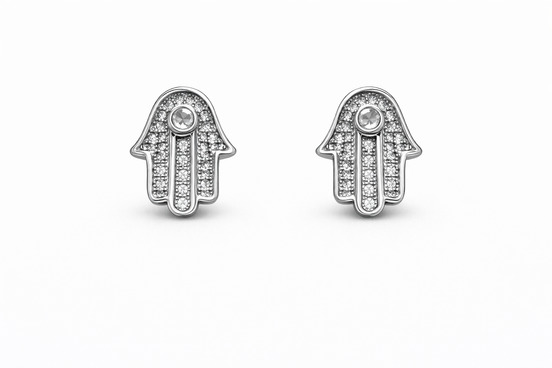 fico gioielli - Orecchini Mano di Fatima in Argento 925 con Zirconi