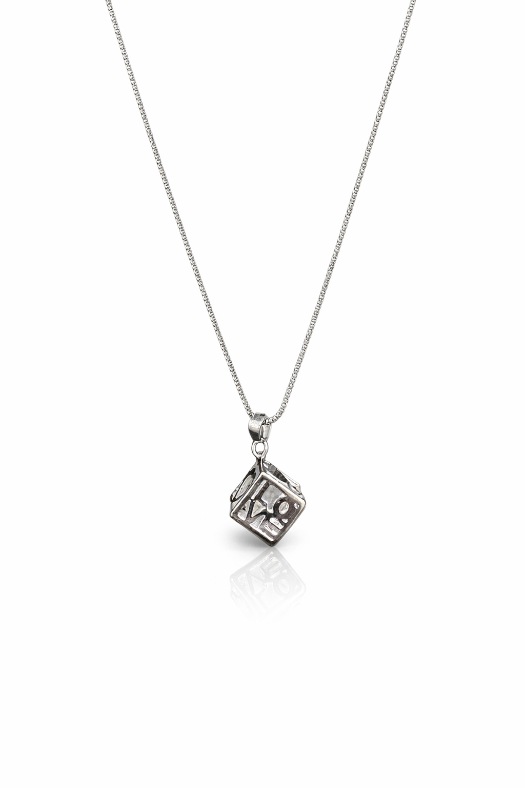 fico gioielli - Collana con Ciondolo Cubo Inciso in Argento 925