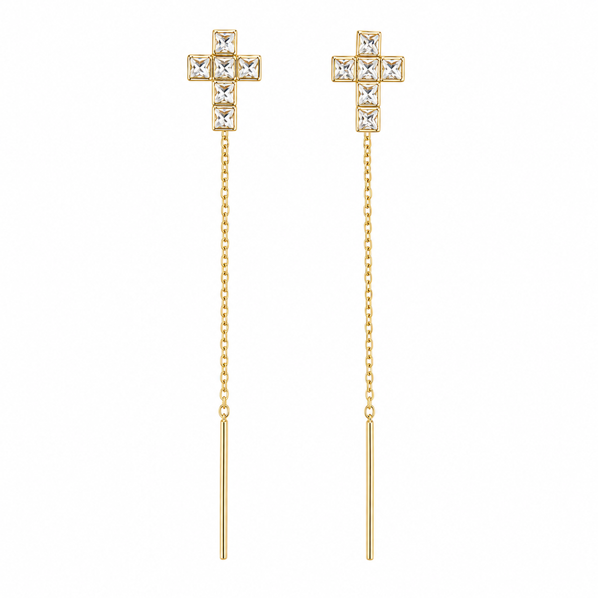 BYSIMON - Orecchini in Argento 925 lunghi con croce