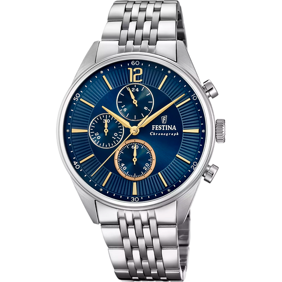 OROLOGIO FESTINA TIMELESS CHRONOGRAPH F20285/3 AZZURO BRACCIALE IN ACCIAIO, UOMO