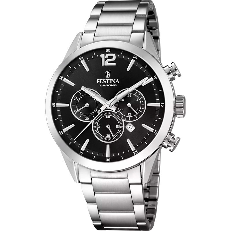OROLOGIO FESTINA TIMELESS CHRONOGRAPH F20343/8 NERO CINTURINO IN ACCIAIO, UOMO