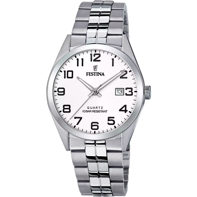 OROLOGIO FESTINA CLASSICS F20437/1 BIANCO CINTURINO IN ACCIAIO, UOMO