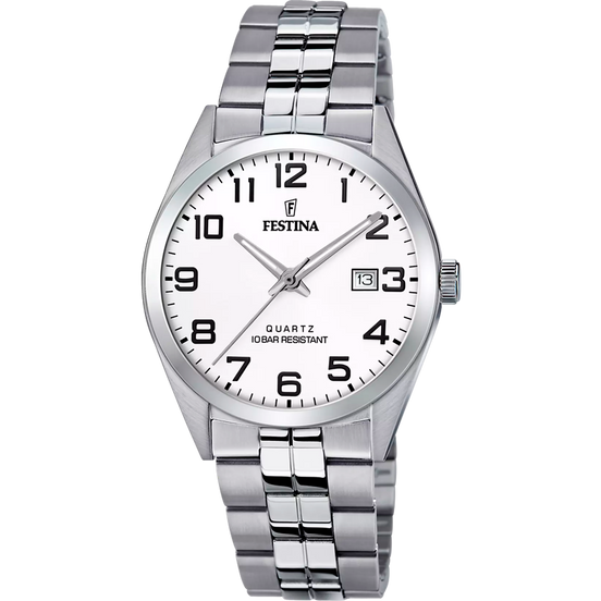 OROLOGIO FESTINA CLASSICS F20437/1 BIANCO CINTURINO IN ACCIAIO, UOMO