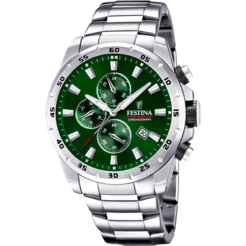 Festina Chrono Sport verde bracciale in acciaio uomo F20463/3