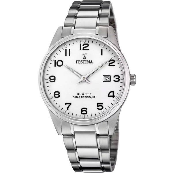 OROLOGIO FESTINA CLASSICS F20511/1 BIANCO CINTURINO IN ACCIAIO, UOMO