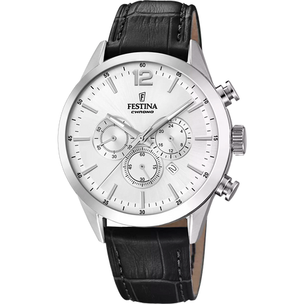 OROLOGIO FESTINA TIMELESS CHRONOGRAPH F20542/1 ARGENTO CINTURINO IN PELLE, UOMO