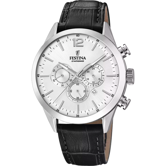 OROLOGIO FESTINA TIMELESS CHRONOGRAPH F20542/1 ARGENTO CINTURINO IN PELLE, UOMO
