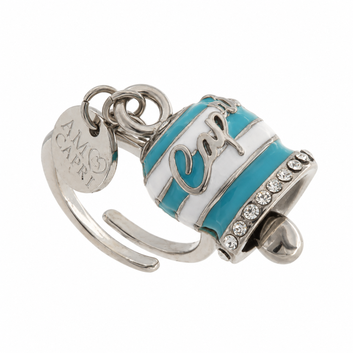 Amo Capri - Anello in Acciaio campanella Capri con strisce azzurre