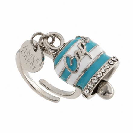 Amo Capri - Anello in Acciaio campanella Capri con strisce azzurre