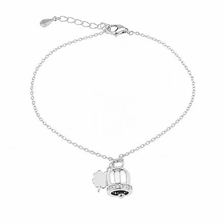 BYSIMON - Bracciale in Argento 925 con campanella portafortuna e quadrifoglio