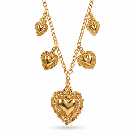 Amo Napoli - Collana in Metallo con cuore sacro ex voto