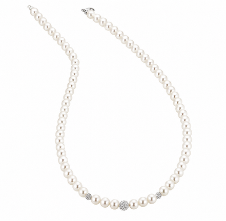 Kioto  - Collana Donna Con Perle E Sfere Zirconate Con Oro Bianco 18 Kt