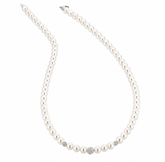 Kioto  - Collana Donna Con Perle E Sfere Zirconate Con Oro Bianco 18 Kt