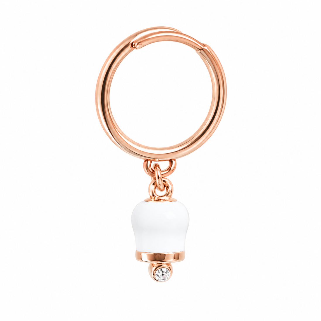Amo Capri - Anello in Metallo con campanella portafortuna pendente, impreziosita da smalto bianco e punto luce
