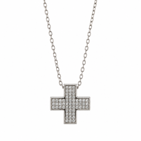 Bysimon - Collana in argento sterling 925 con croce in zircone
