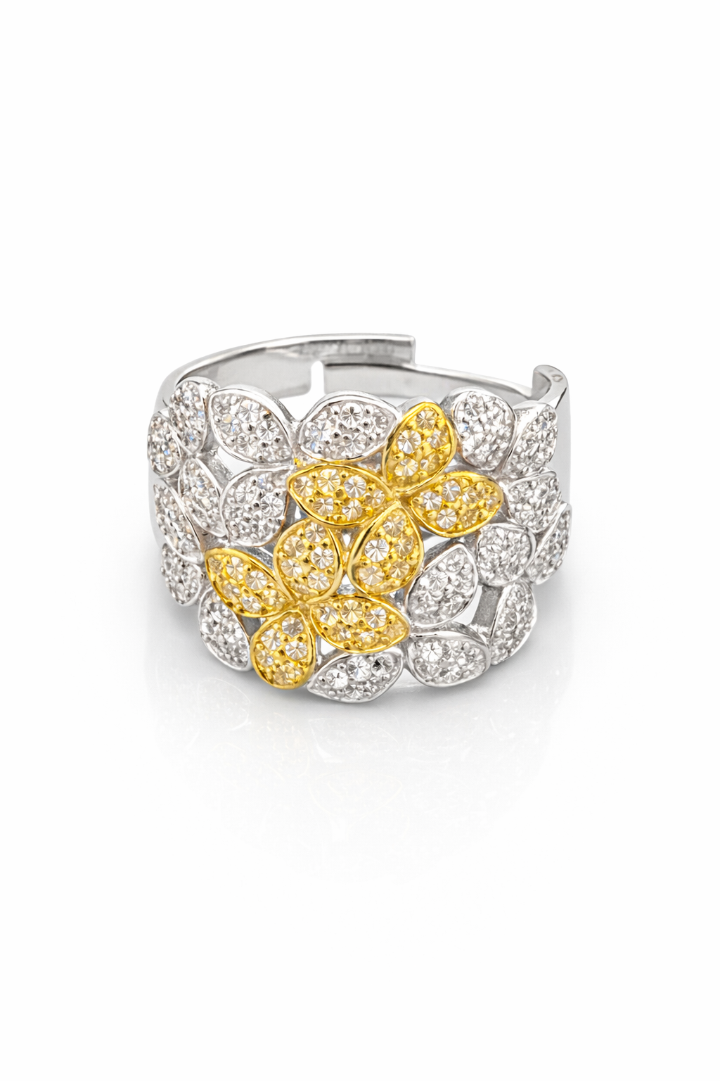 fico gioielli - Anello Fascia Fiori Bicolore in Argento 925