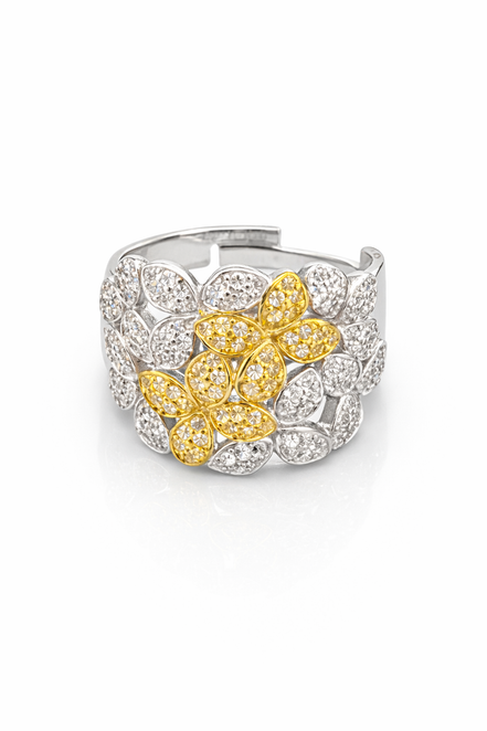fico gioielli - Anello Fascia Fiori Bicolore in Argento 925