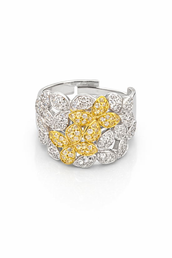 fico gioielli - Anello Fascia Fiori Bicolore in Argento 925