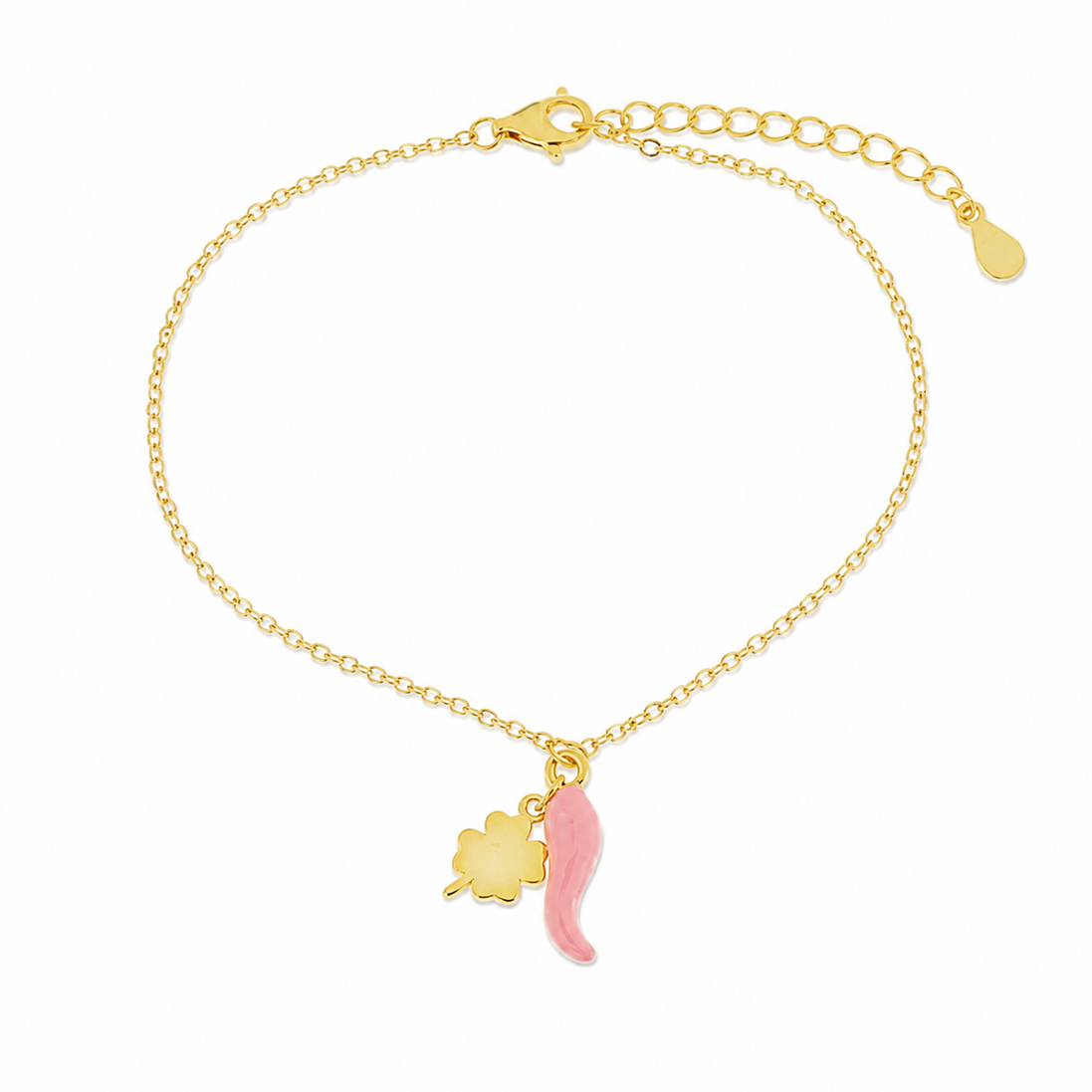 BYSIMON - Bracciale in Argento 925 con cornetto portafortuna rosa e quadrifoglio