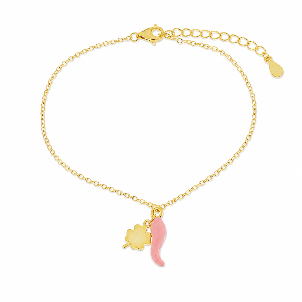 BYSIMON - Bracciale in Argento 925 con cornetto portafortuna rosa e quadrifoglio